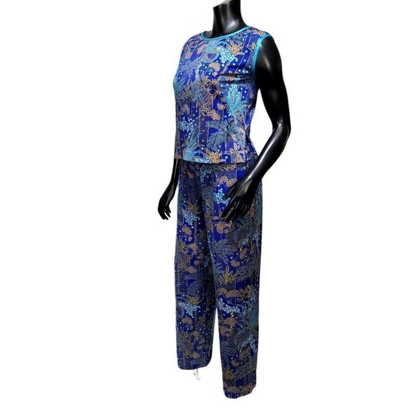 Vintage 60s 2pc Outfit Sleeveless Tank High‎ Waisted Pants Lounge Leisure Set - Picture 5 of 9